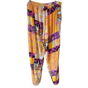 Ulla Popken Patchwork Print Elastic Waist Wide Leg Rose Fit Crepe Pants